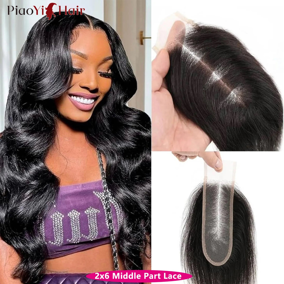 Body Wave Hair Bundles with 4x4 / 5x5 Closure – Raw Human Hair Weave, 2x6 Middle Part Option