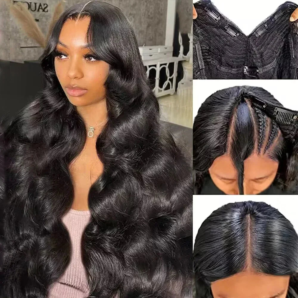 Body Wave V Part Glueless Wig – 200% Density Ready-to-Wear, 30–32 Inch Natural Color