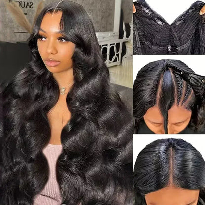 Body Wave V Part Glueless Wig – 200% Density Ready-to-Wear, 30–32 Inch Natural Color