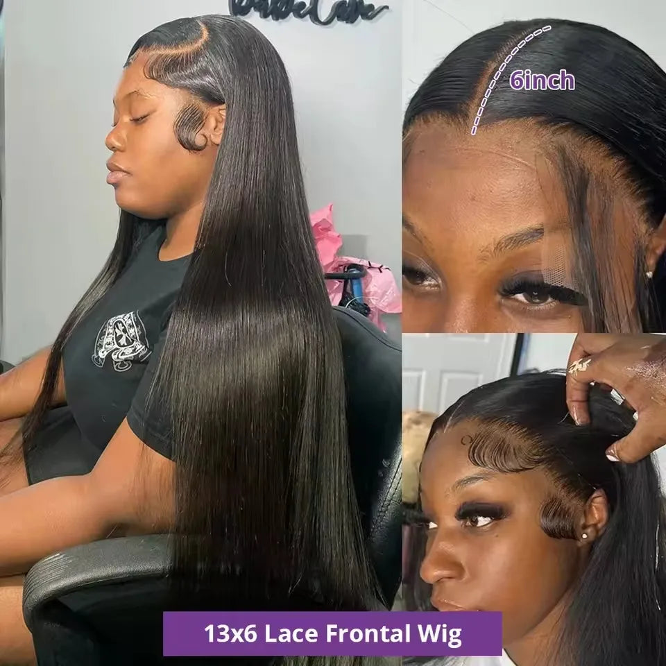 Bone Straight 13x4 & 13x6 HD Transparent Lace Frontal Wig – Pre-Plucked, 30–40 Inch