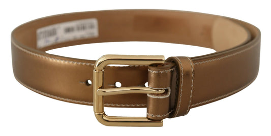Dolce & Gabbana Bronze Calf Leather Gold Logo Waist Buckle Belt - YSONA