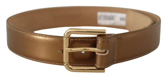 Dolce & Gabbana Bronze Leather Gold Logo Engraved Waist Buckle Belt - YSONA
