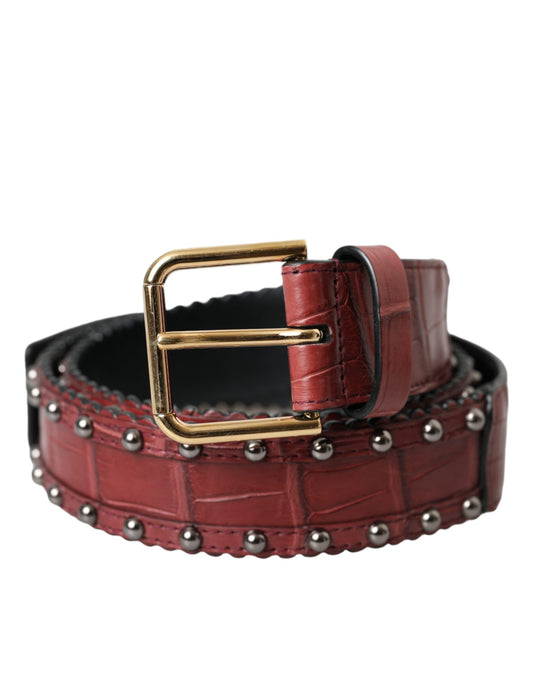 Dolce & Gabbana Brown Alligator Leather Studded Metal Buckle Belt - YSONA