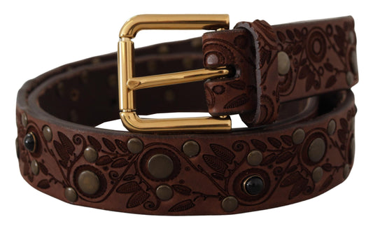 Dolce & Gabbana Brown Calf Leather Embossed Gold Metal Buckle - YSONA