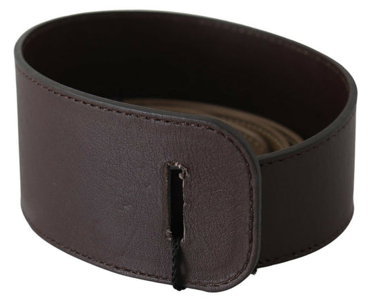 GF Ferre Brown Genuine Leather Logo Wide Waist Belt - YSONA