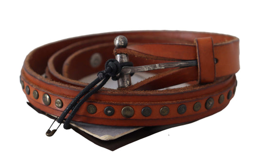 Scervino Street Brown Genuine Leather Rustic Silver Buckle Belt - YSONA
