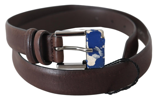 Costume National Brown Genuine Leather Silver Buckle Belt - YSONA