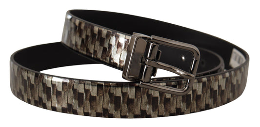 Dolce & Gabbana Brown Herringbone Leather Gray Belt - YSONA