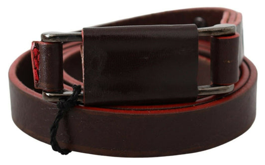 Costume National Brown Leather Double Rustic Silver Buckle Belt - YSONA