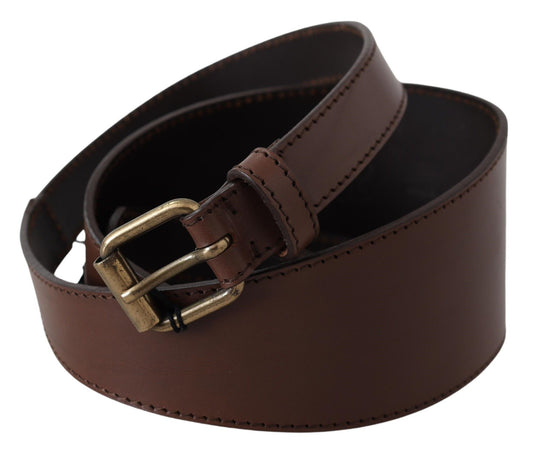 PLEIN SUD Brown Leather Gold Metal Buckle Belt - YSONA