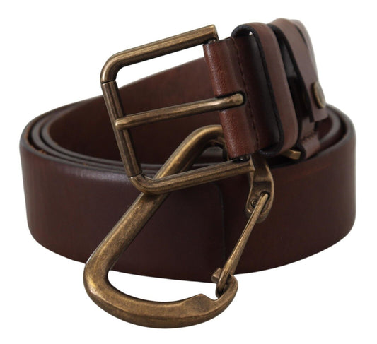 Dolce & Gabbana Brown Leather Gold Metal Buckle Carabiner Belt - YSONA