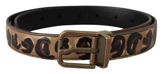 Dolce & Gabbana Brown Leather Leopard Print Bronze Metal Buckle Belt - YSONA