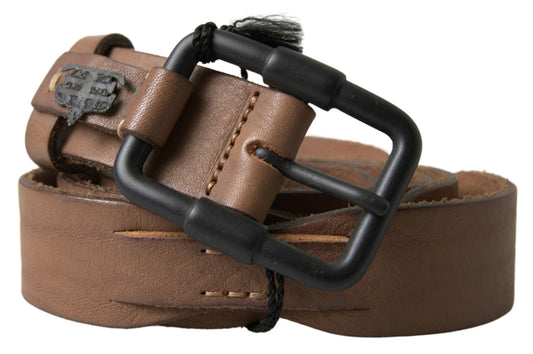 Ermanno Scervino Brown Leather Metal Buckle Waist Men Belt - YSONA