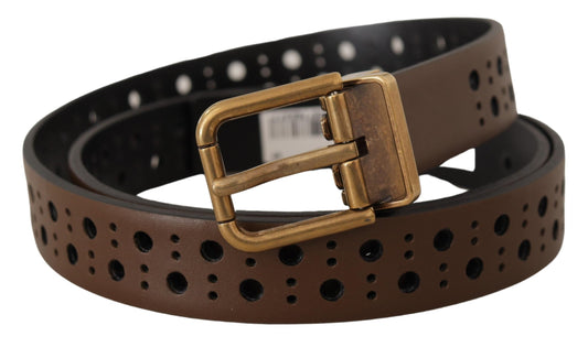 Dolce & Gabbana Brown Leather Perforated Crown Belt - YSONA