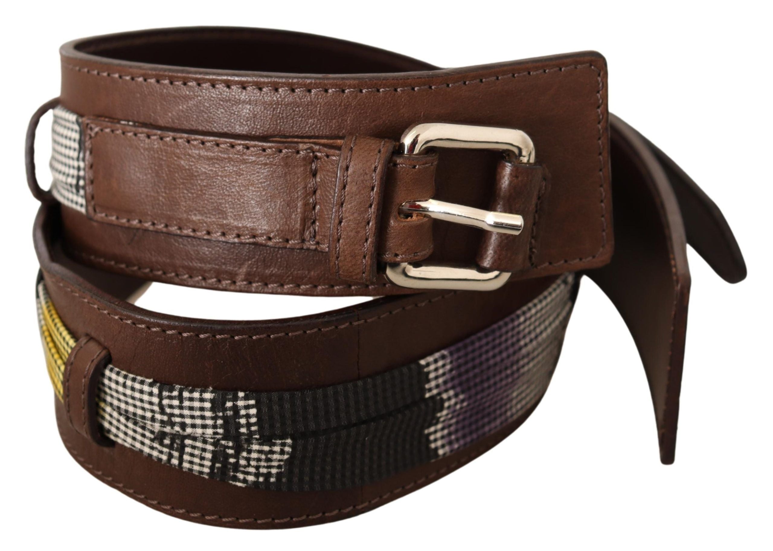 Costume National Brown Leather Silver Buckle Belt - YSONA
