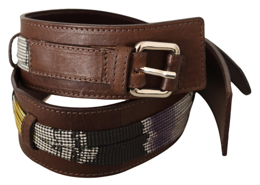 Costume National Brown Leather Silver Buckle Belt - YSONA