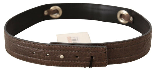 Costume National Brown Leather Silver Fastening Belt - YSONA