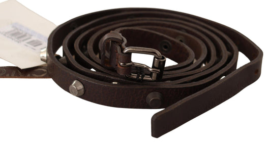 Costume National Brown Leather Silver Tone Buckle Belt - YSONA