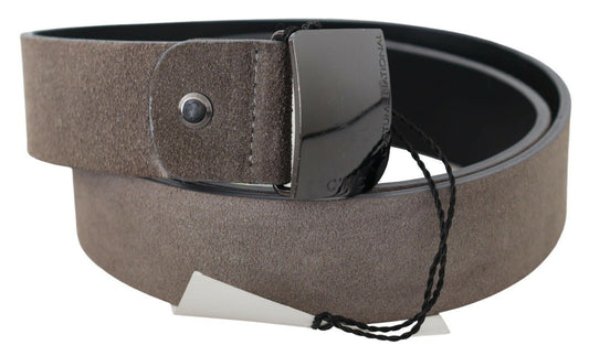 Costume National Brown Leather Square Logo Buckle Belt - YSONA