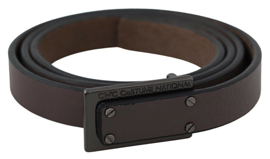 Costume National Brown Leather Tactical Logo Screw Buckle Belt - YSONA
