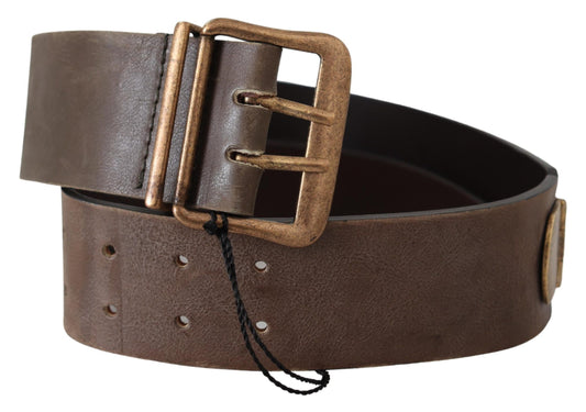 Ermanno Scervino Brown Leather Wide Bronze Buckle Waist Belt - YSONA