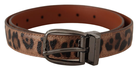 Dolce & Gabbana Brown Leopard Embossed Leather Buckle Belt - YSONA