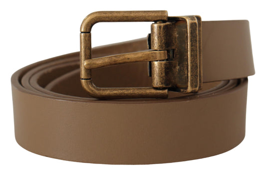 Dolce & Gabbana Brown Solid Leather Brass Buckle Classic Belt - YSONA