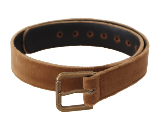Dolce & Gabbana Brown Velvet Bronze Vintage Logo Metal Buckle Belt - YSONA