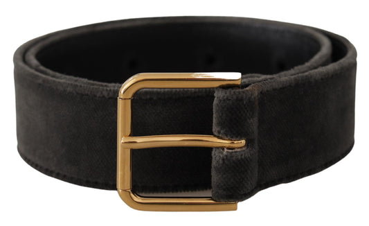 Dolce & Gabbana Brown Velvet Gold Tone Logo Metal Waist Buckle Belt - YSONA