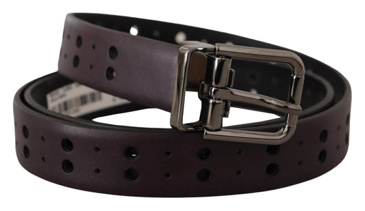 Dolce & Gabbana Burgundy Leather Perforated Metal Buckle Belt - YSONA