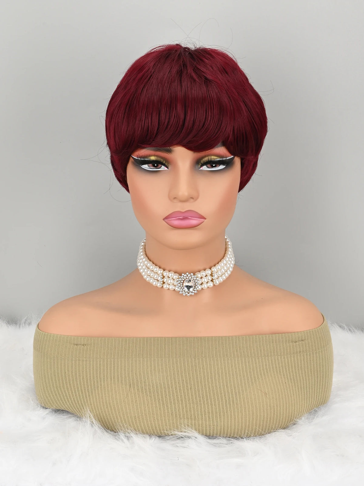 Burgundy Short Pixie Cut Synthetic Wig – Glueless Boy Cut Red Wig