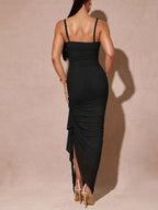 YSONA Slit Asymmetrical Hem Spaghetti Strap Maxi Dress — full length view | Women's Dress | Shop YSONA