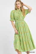 YSONA Umgee Vibrant Ruffle Smocked Midi Dress — front view | Women's Dress | Shop YSONA
