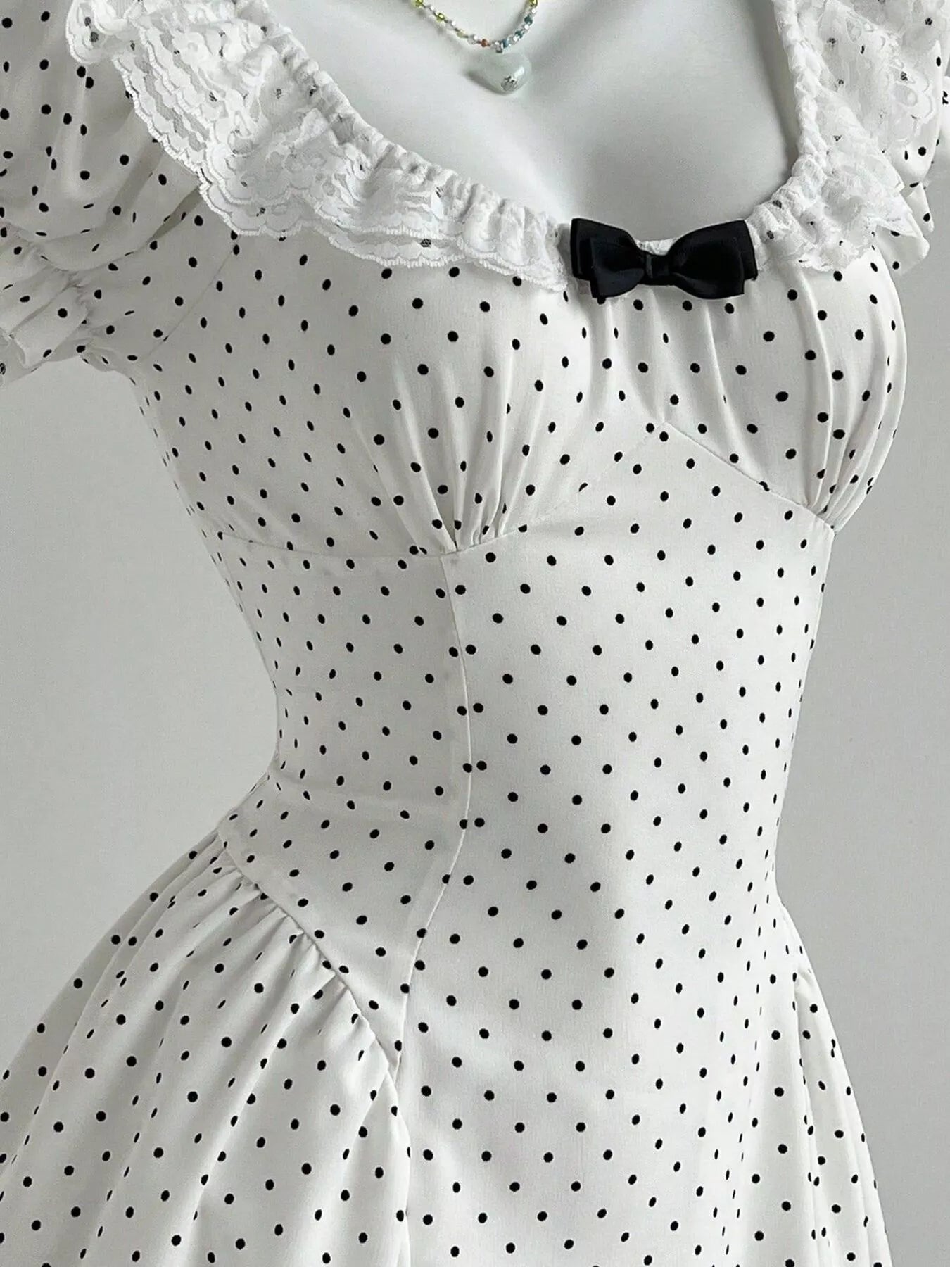 YSONA Lace Detail Polka Dot Mini Dress — side view | Women's Dress | Shop YSONA