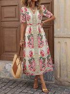 YSONA Floral Print V-Neck Midi Dress — detail view | Women's Dress | Shop YSONA