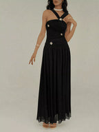 YSONA Ruched Sleeveless Maxi Dress with Embellishments — back view | Women's Dress | Shop YSONA