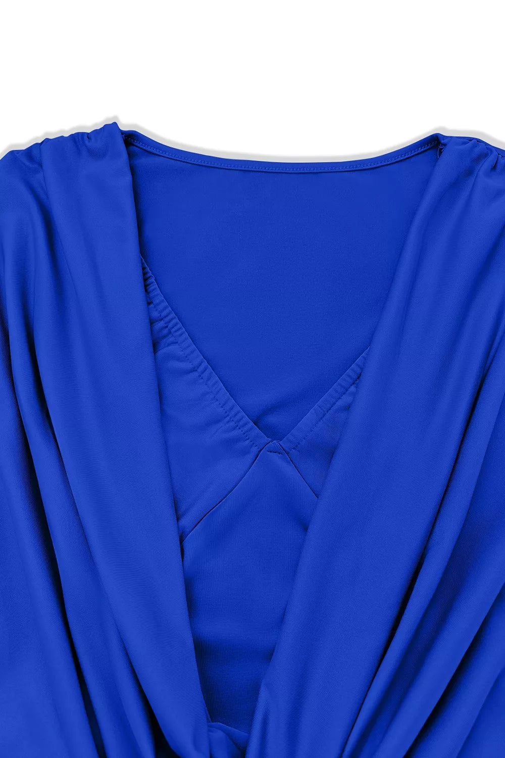 YSONA Ruched Cowl Neck Long Sleeve Mini Dress — fabric detail | Women's Dress | Shop YSONA