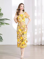 YSONA Floral Embroidered Puff Sleeve Midi Dress — styling view | Women's Dress | Shop YSONA