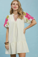 YSONA Umgee Floral Embroidered Textured Jacquard Dress — front view | Women's Dress | Shop YSONA