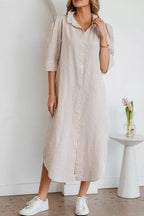 YSONA Stripe Frilled Collar Half Sleeve Shirt Dress — front view | Women's Dress | Shop YSONA