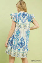 YSONA Umgee Mix Ruffle Sleeve Boho Print Dress — side view | Women's Dress | Shop YSONA