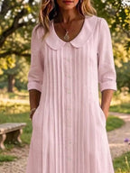 YSONA Full Size Peter Pan Collar Button Down Dress Plus Size — styling view | Women's Dress
