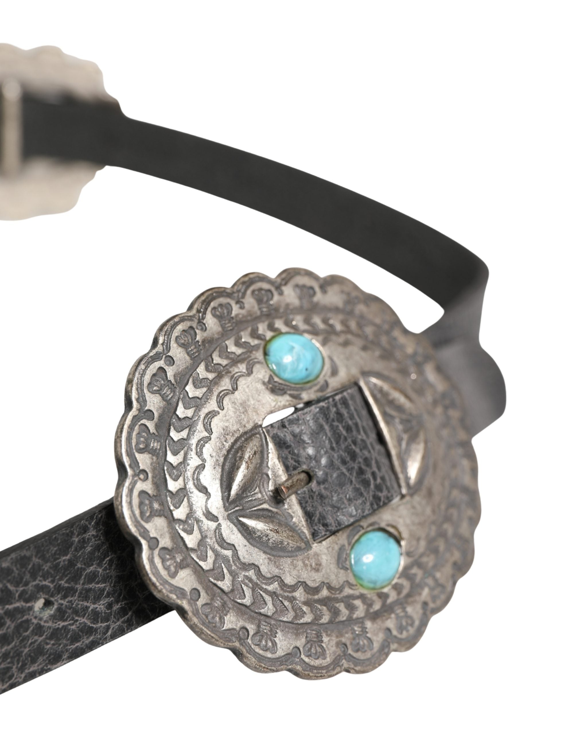 Cavalli Class Black Turquoise Leather Embellished Oval Buckle Belt - view 3