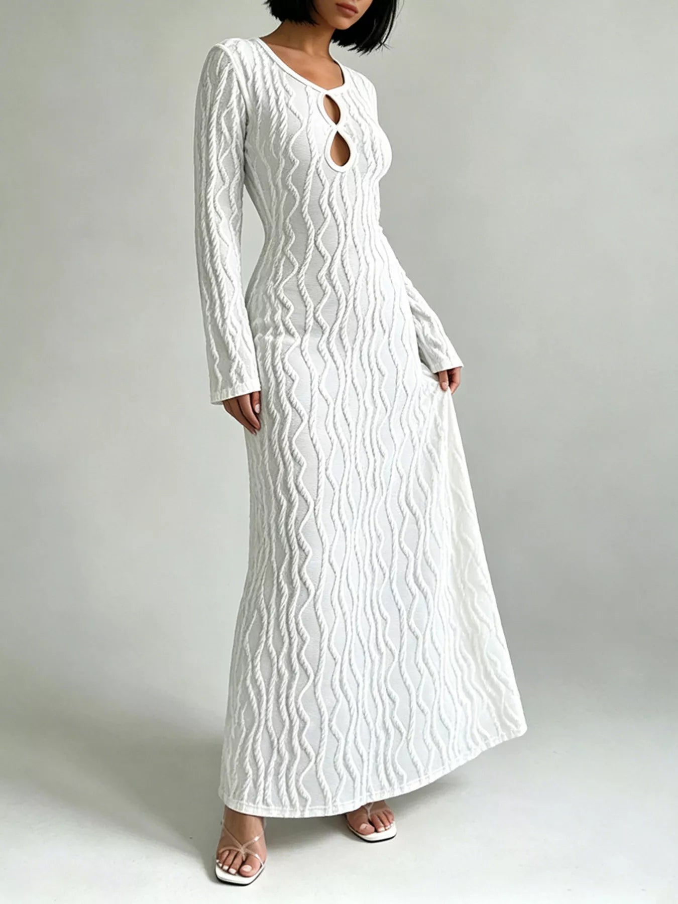 YSONA Textured Cut-Out Long Sleeve Maxi Dress — model wearing | Women's Dress | Shop YSONA