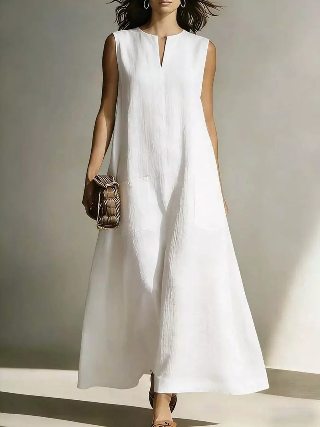 YSONA Full Size Notched Sleeveless Maxi Dress Plus Size — front view | Women's Dress | Shop YSONA