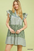 YSONA Umgee Mix Patchwork Flutter Sleeve Tiered Dress — front view | Women's Dress | Shop YSONA