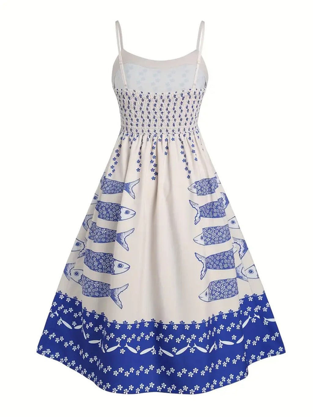 YSONA Sardine Print Spaghetti Strap Midi Dress — fabric detail | Women's Dress | Shop YSONA