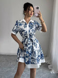 YSONA Printed Button Front Mini Dress — front view | Women's Dress | Shop YSONA