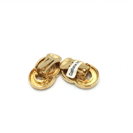 Celine Gold Tone Double Round Motif Earrings - YSONA