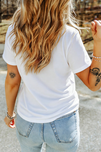 White Cozy Season Pumpkin Graphic Round Neck T-Shirt